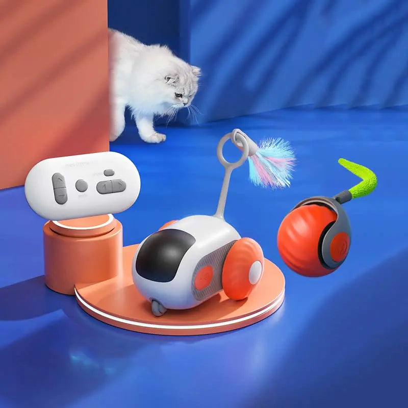Interactive Cat Toy Set: Remote-Controlled Mouse Simulator and Auto-Moving Ball for Kittens