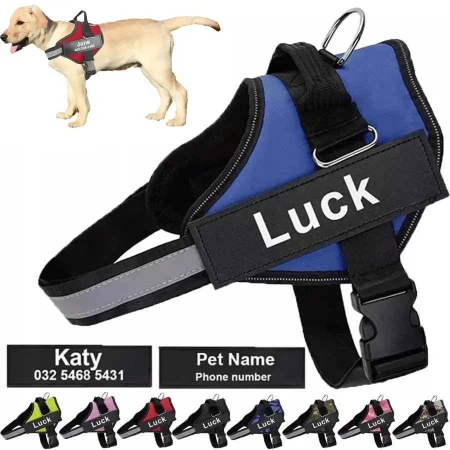 Personalized Dog Harness Reflective Adjustable Dog Harness Vest for Small Large Dog with Customized Patch Dogs Training Supplies