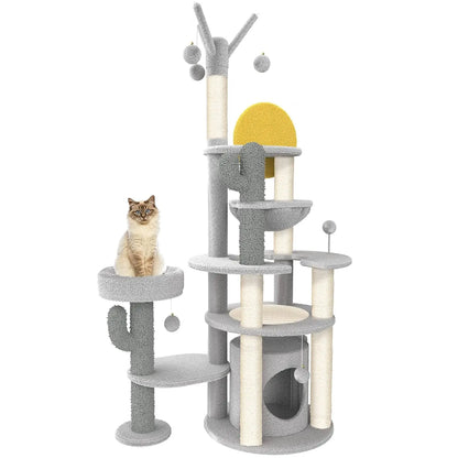 Cat Tree Tower with Sisal Scratching Posts, Hammock, Ladder, and Feeding Bowl