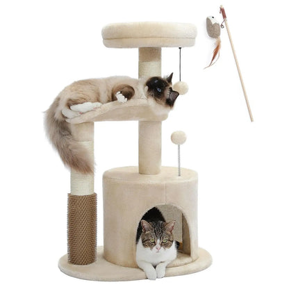 Cat Tree Tower with Sisal Scratching Posts, Hammock, Ladder, and Feeding Bowl