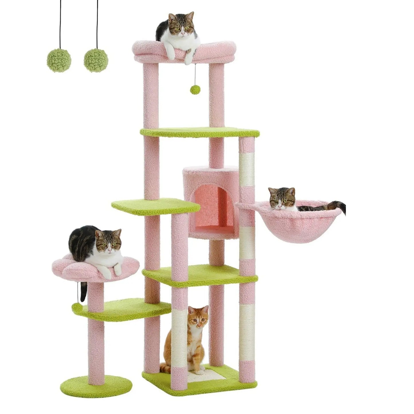 Cat Tree Tower with Sisal Scratching Posts, Hammock, Ladder, and Feeding Bowl