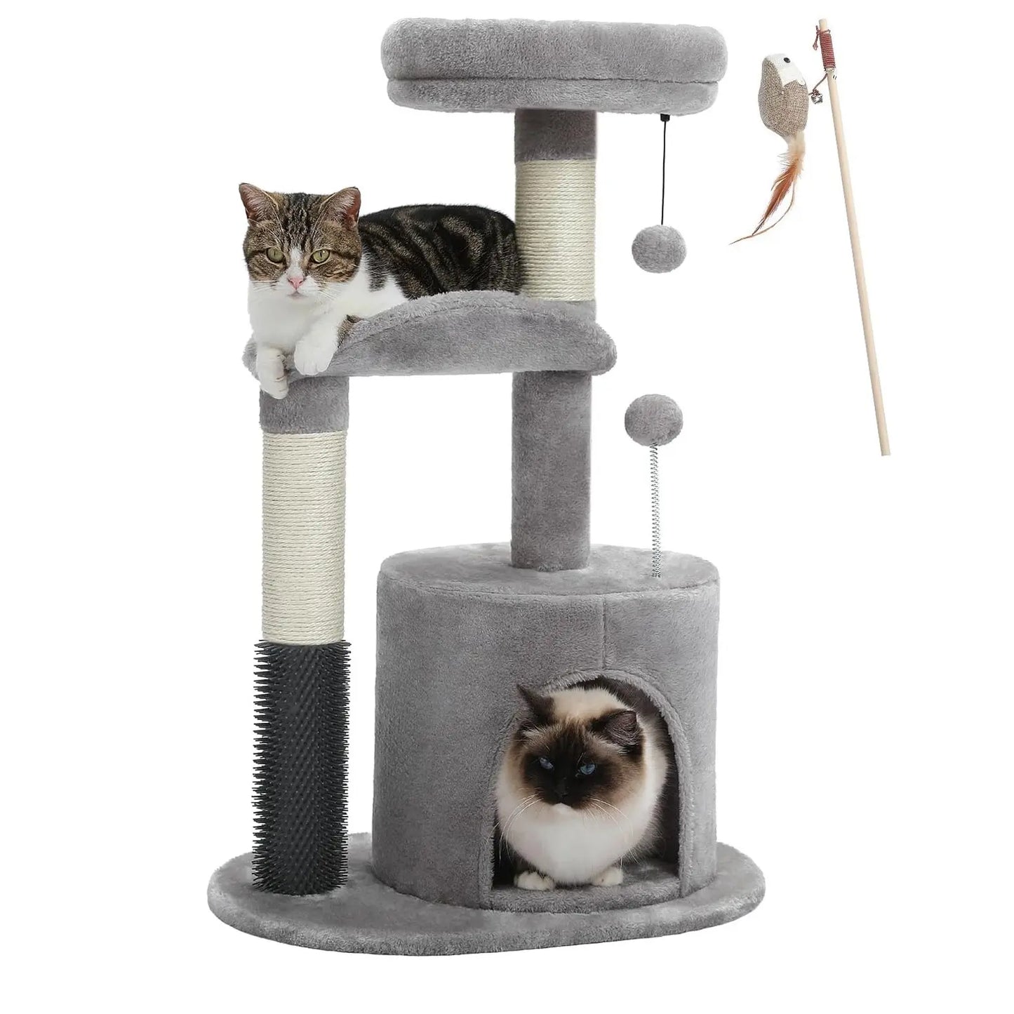 Cat Tree Tower with Sisal Scratching Posts, Hammock, Ladder, and Feeding Bowl
