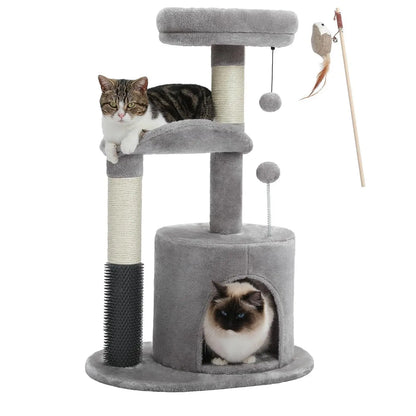 Cat Tree Tower with Sisal Scratching Posts, Hammock, Ladder, and Feeding Bowl