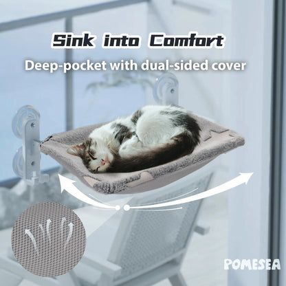 POMESEA Cat Window Perch with Hook Design, Glow in the Dark Sunbathing Hammock, Foldable Window Seat with Double-Sided Fabric Cover for Large Cats