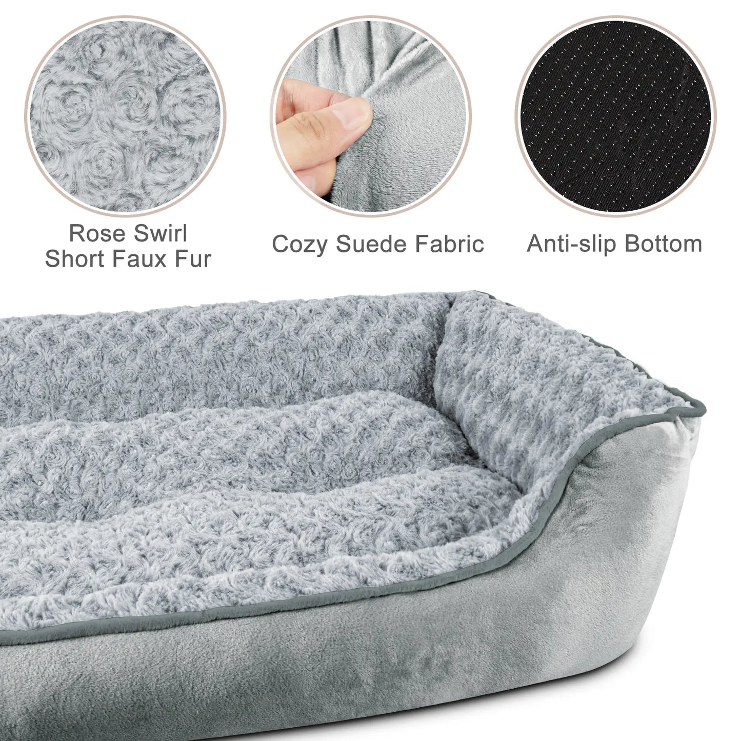 Orthopedic Rectangular Dog Bed - Washable, Soft, and Durable Cuddler with Anti-Slip Base for Dogs of All Sizes