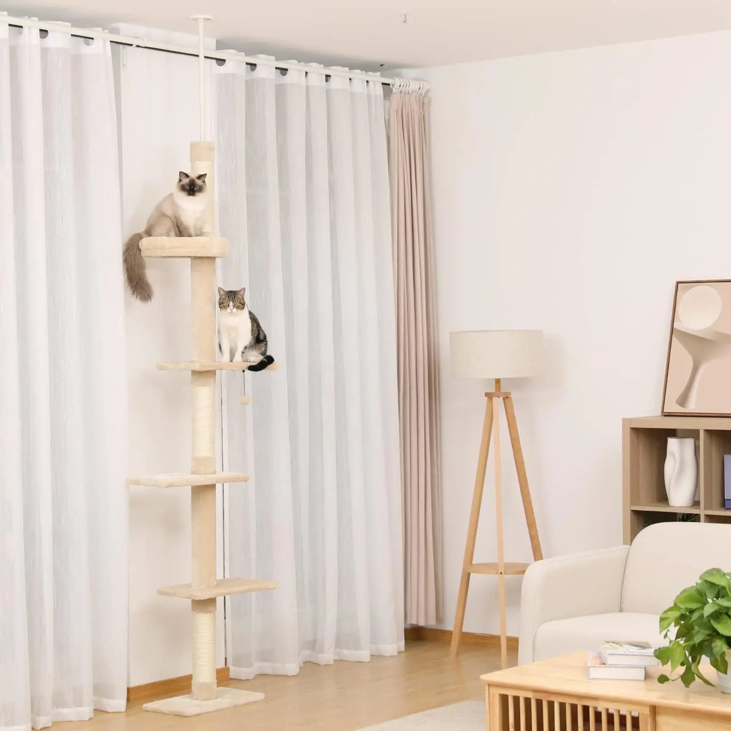 Cat Tree Tower with Sisal Scratching Posts, Hammock, Ladder, and Feeding Bowl