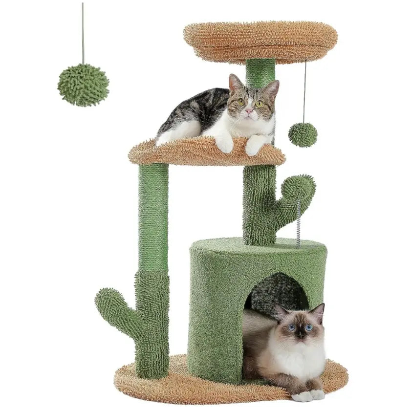 Cat Tree Tower with Sisal Scratching Posts, Hammock, Ladder, and Feeding Bowl