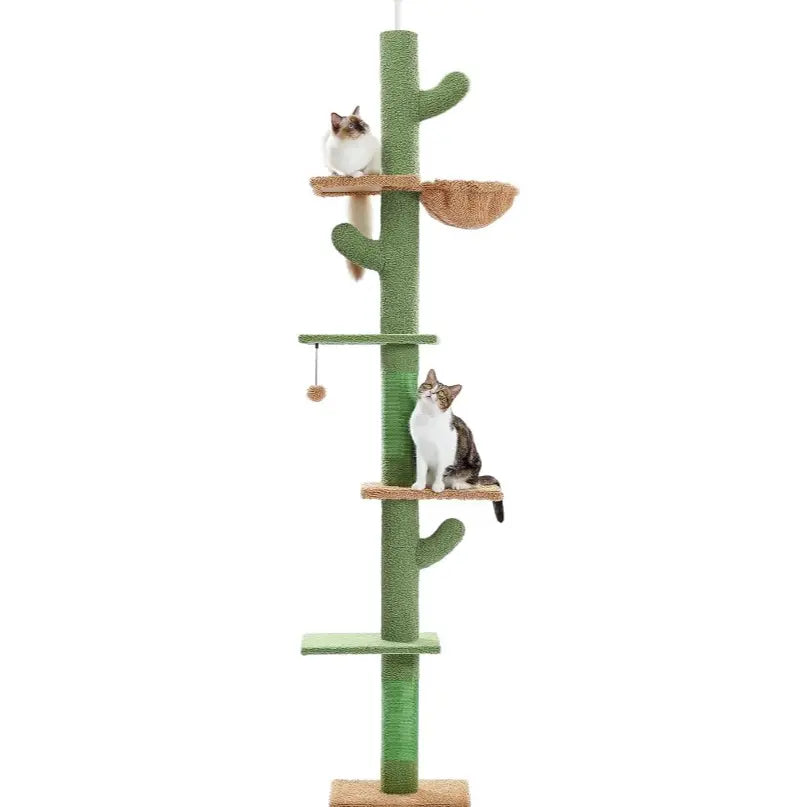 Cat Tree Tower with Sisal Scratching Posts, Hammock, Ladder, and Feeding Bowl
