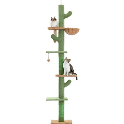 Cat Tree Tower with Sisal Scratching Posts, Hammock, Ladder, and Feeding Bowl