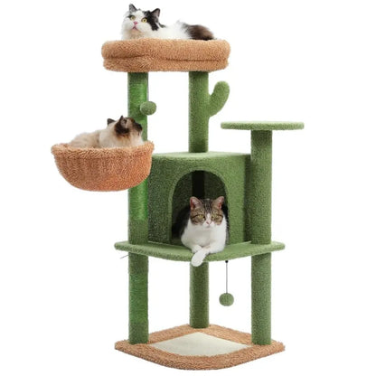 Cat Tree Tower with Sisal Scratching Posts, Hammock, Ladder, and Feeding Bowl