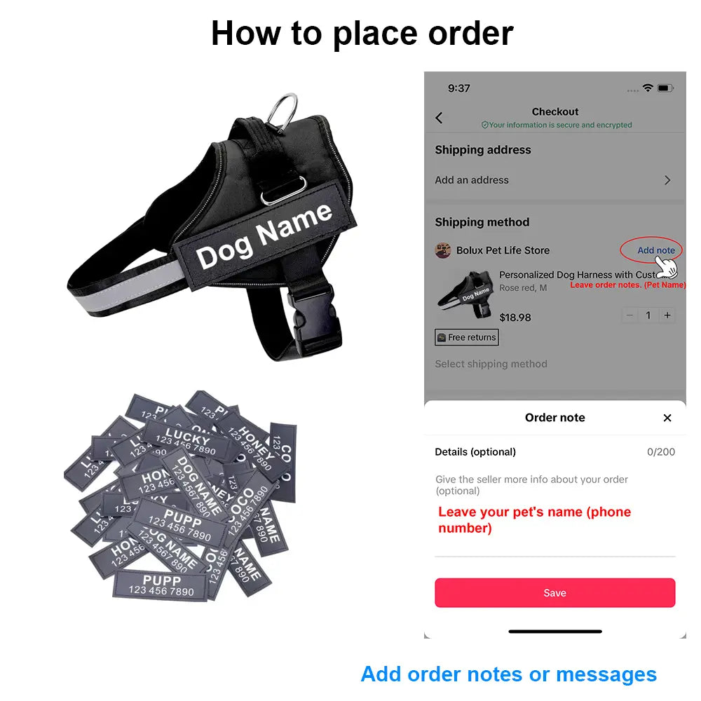 Personalized Dog Harness Reflective Adjustable Dog Harness Vest for Small Large Dog with Customized Patch Dogs Training Supplies