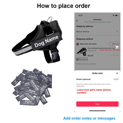 Personalized Dog Harness Reflective Adjustable Dog Harness Vest for Small Large Dog with Customized Patch Dogs Training Supplies