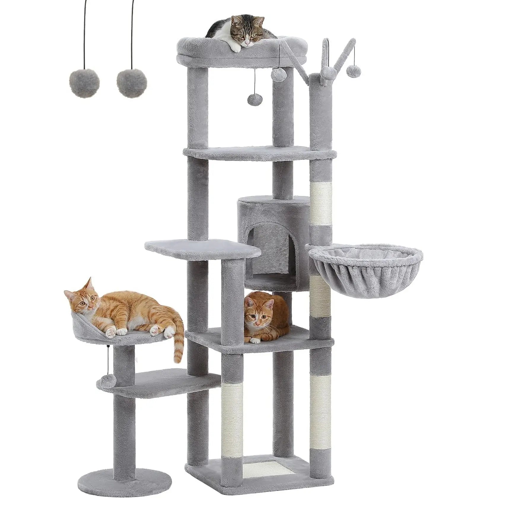 Cat Tree Tower with Sisal Scratching Posts, Hammock, Ladder, and Feeding Bowl