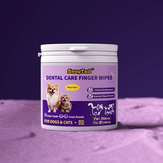 Dental Care Finger Wipes for Dogs & Cats - Rinse-Free Teeth Cleaning, Enzymatic Plaque Reduction, Fresh Breath with Scrub Beads & Aloe Vera