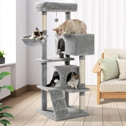 Cat Tree Tower with Sisal Scratching Posts, Hammock, Ladder, and Feeding Bowl