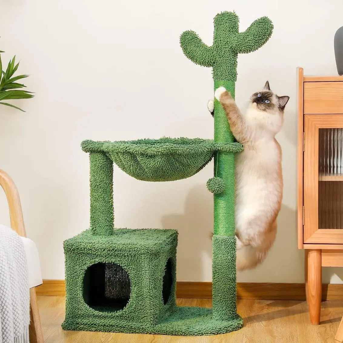 Cat Tree Tower with Sisal Scratching Posts, Hammock, Ladder, and Feeding Bowl