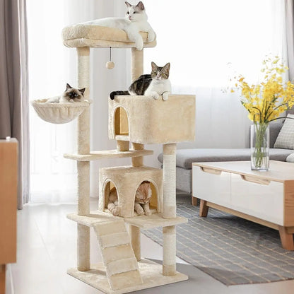Cat Tree Tower with Sisal Scratching Posts, Hammock, Ladder, and Feeding Bowl