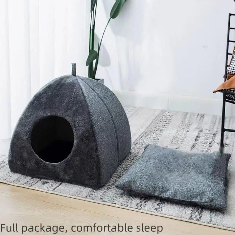 Semi-Enclosed Cat House, Warm Plain Cat Bed, Pet Supplies for Dogs & Cats