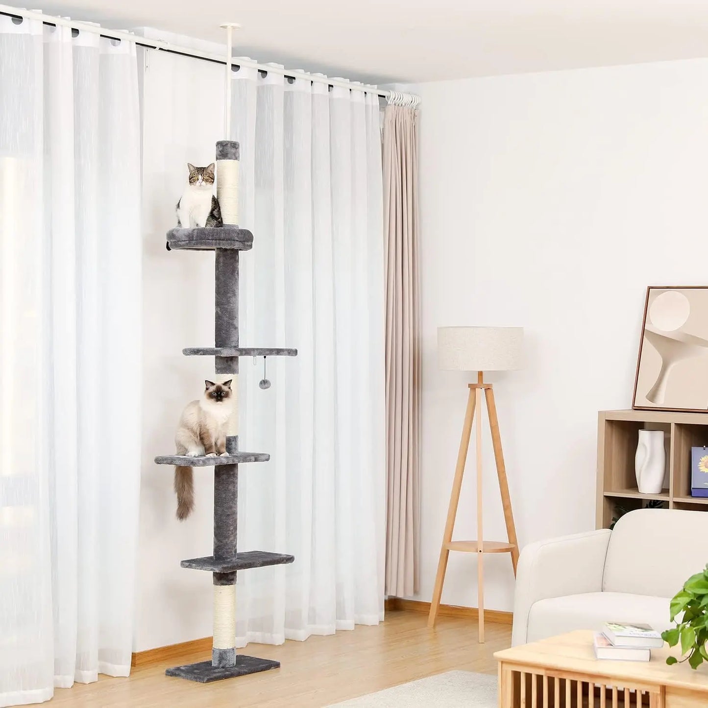 Cat Tree Tower with Sisal Scratching Posts, Hammock, Ladder, and Feeding Bowl