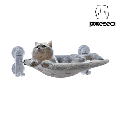 POMESEA Cat Window Perch with Hook Design, Glow in the Dark Sunbathing Hammock, Foldable Window Seat with Double-Sided Fabric Cover for Large Cats