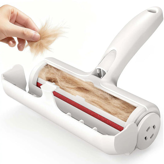 Reusable Pet Hair Removal Roller with Self-Cleaning Mechanism and Integrated Fur Bin for Furniture, Bedding, Vehicles, and Clothing