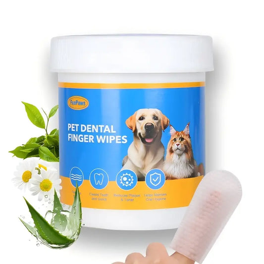 Pet Teeth Cleaning Wipes for Dogs & Cats, Remove Bad Breath by Removing Plaque and Tartar Buildup No-Rinse Dog Finger Toothbrush, Disposable Gentle Cleaning & Gum Care Pet Wipes, 50 Counts