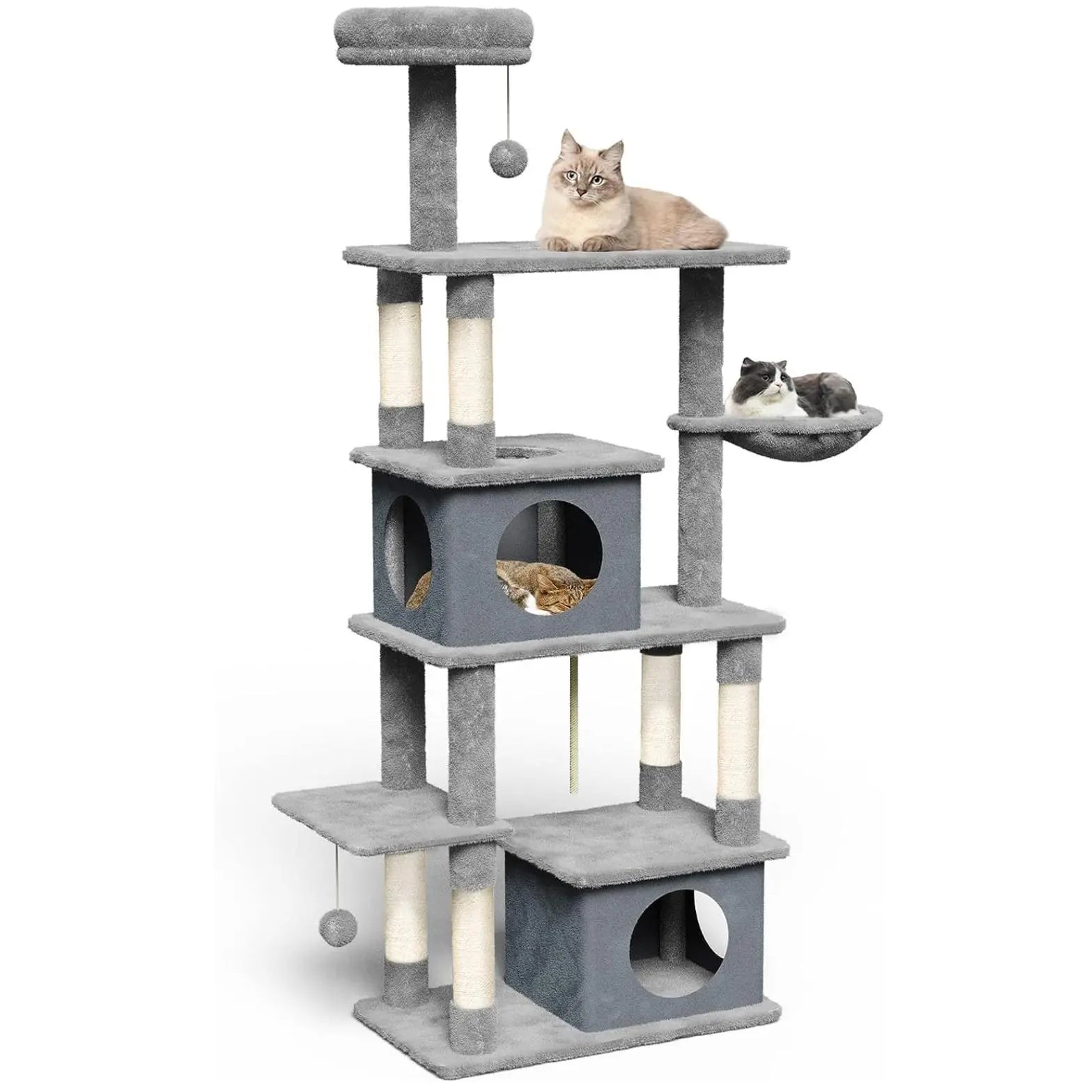 Cat Tree Tower with Sisal Scratching Posts, Hammock, Ladder, and Feeding Bowl