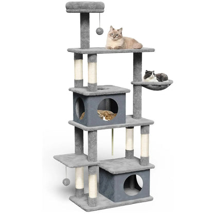 Cat Tree Tower with Sisal Scratching Posts, Hammock, Ladder, and Feeding Bowl